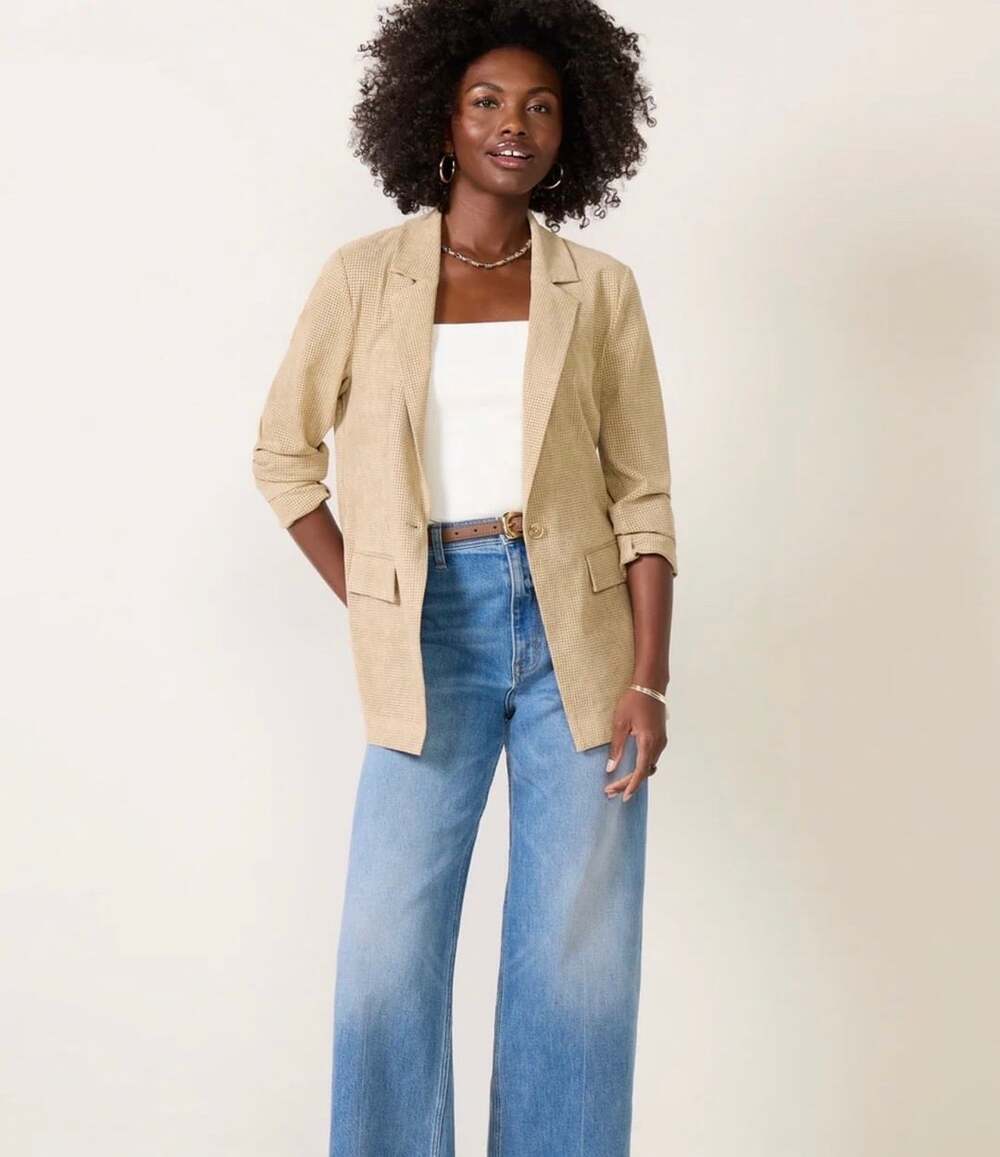 Evereve Perforated Blazer Size M Tan